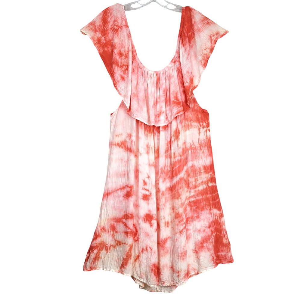 Exist Dress Women XL Coral White Tie Dye Off The Shoulder Beachy Boho Vacation